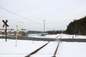 railroad crossing in industrial park 