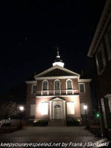 Independence Hall lit at night 