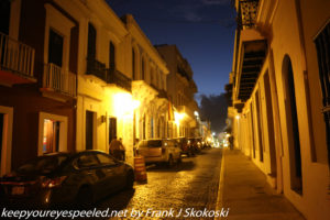 narrow street at night San Juan 